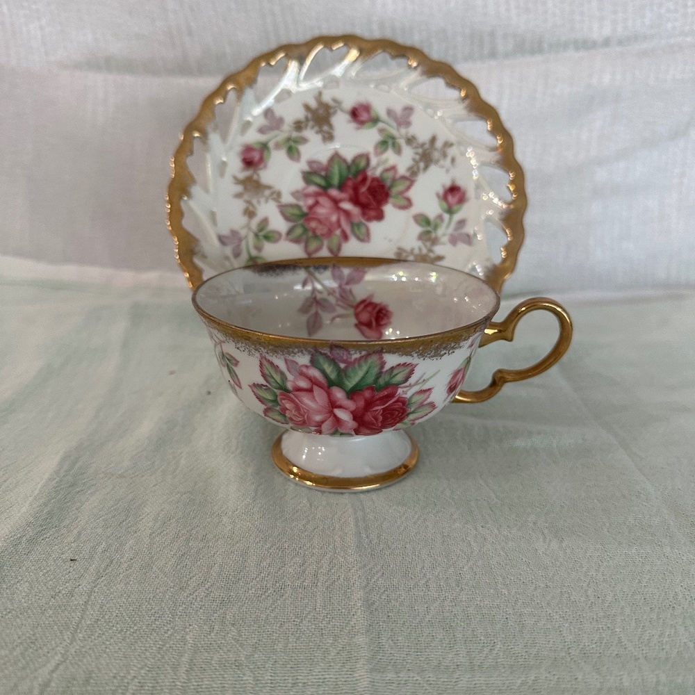 Royal Halsey,  Beautiful vintage floral teacup and saucer.